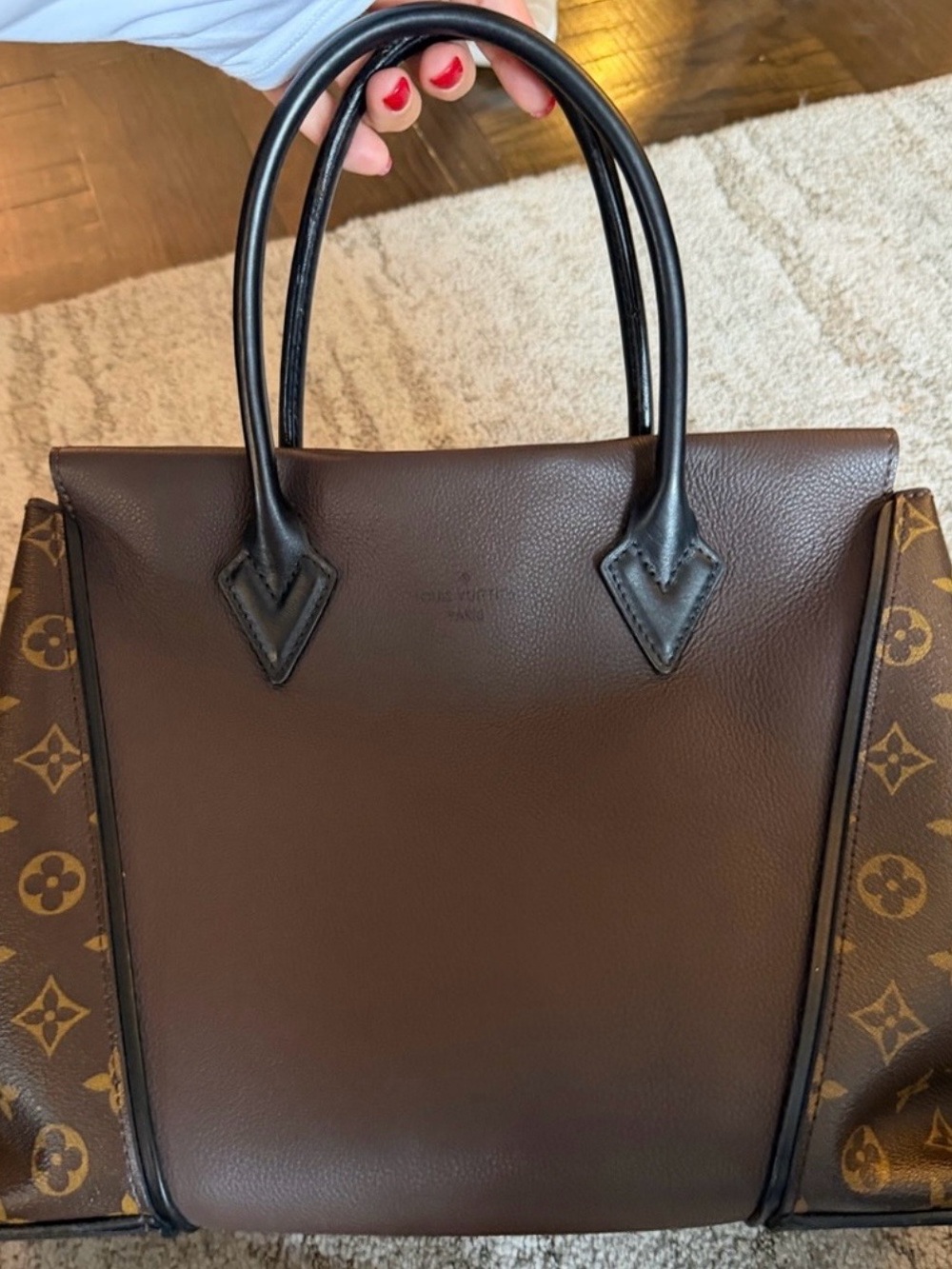 Louis Vuitton Tote W PM in Monogram canvas with brown and black leather